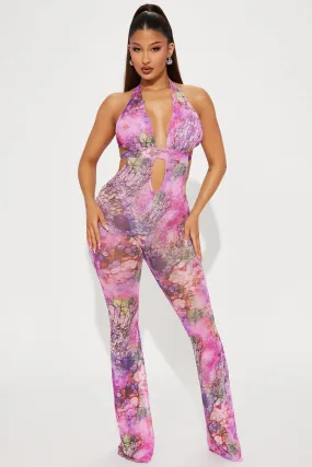 Always Blooming Mesh Jumpsuit - Purple/combo