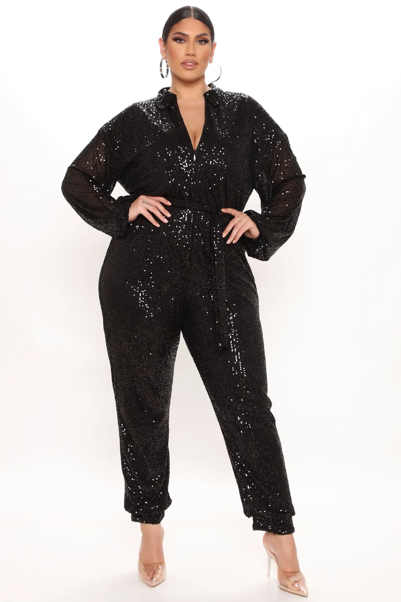 Angela Sequin Jumpsuit - Black