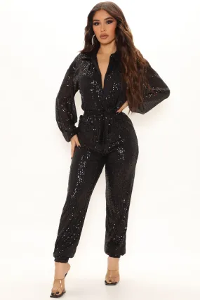 Angela Sequin Jumpsuit - Black