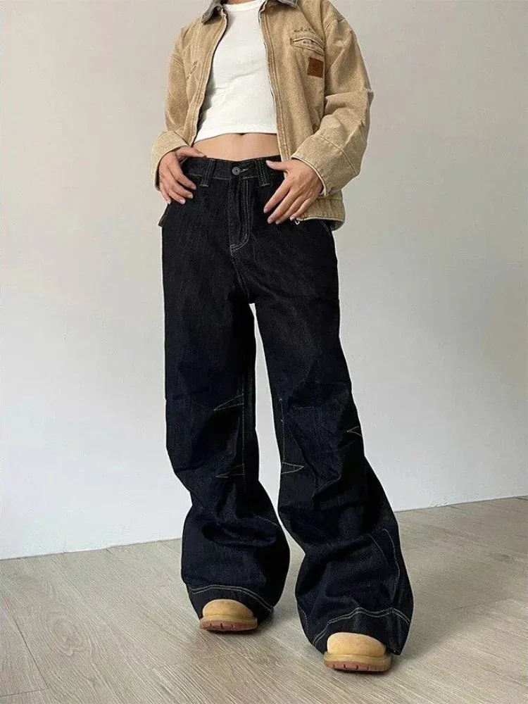 Back To School Joskaa Y2k Denim Low Waist Jeans Women Harajuku Wide Leg Baggy Pants High Street Oversize American Retro Cargo Trousers Grunge