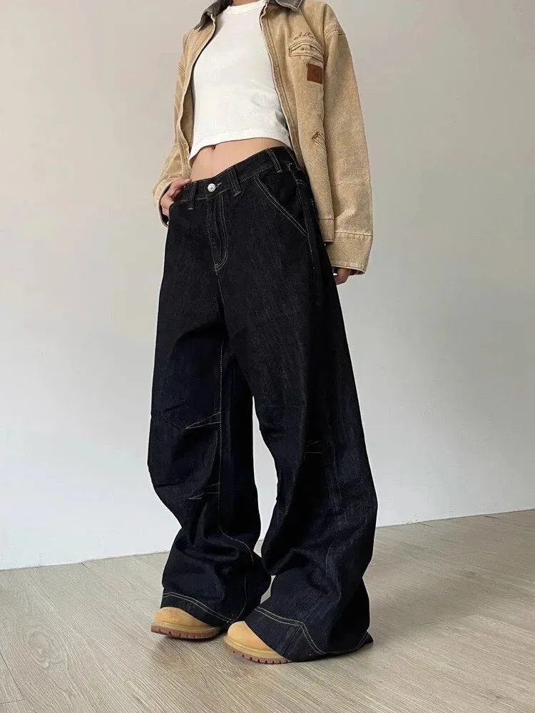 Back To School Joskaa Y2k Denim Low Waist Jeans Women Harajuku Wide Leg Baggy Pants High Street Oversize American Retro Cargo Trousers Grunge