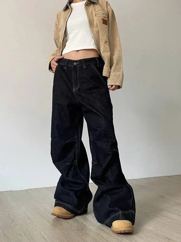 Back To School Joskaa Y2k Denim Low Waist Jeans Women Harajuku Wide Leg Baggy Pants High Street Oversize American Retro Cargo Trousers Grunge