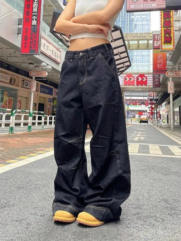 Back To School Joskaa Y2k Denim Low Waist Jeans Women Harajuku Wide Leg Baggy Pants High Street Oversize American Retro Cargo Trousers Grunge