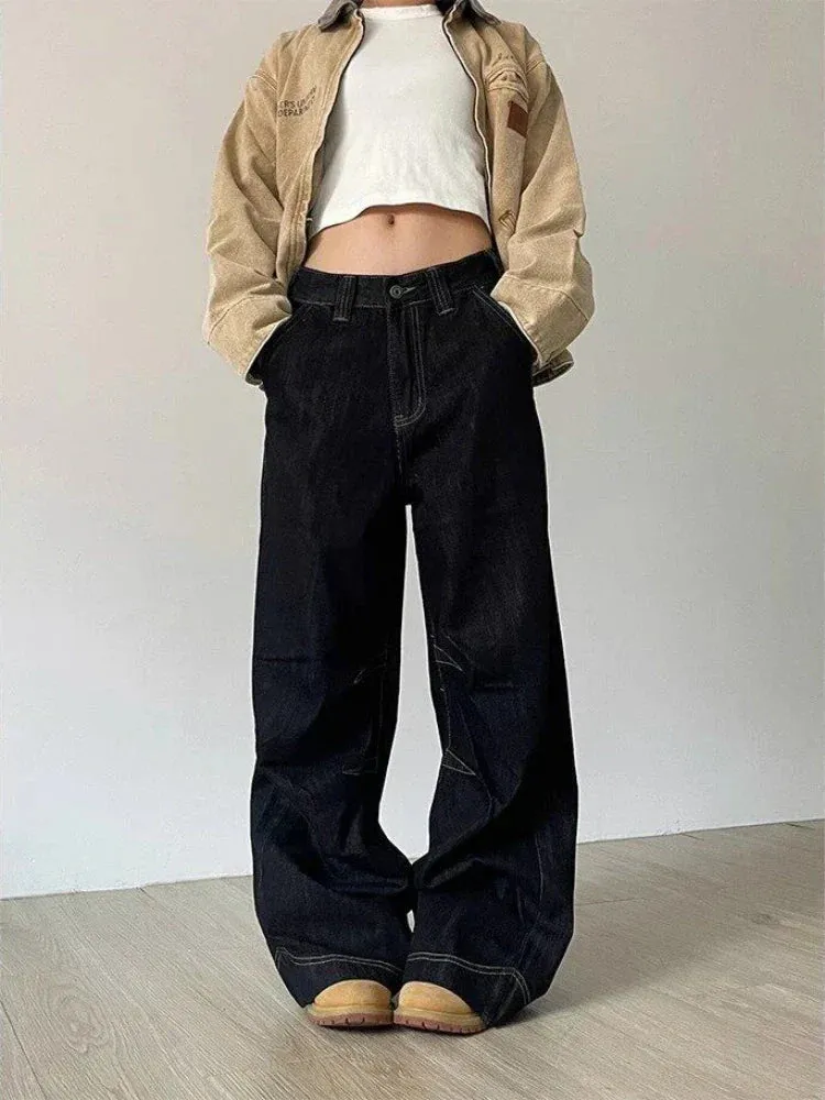 Back To School Joskaa Y2k Denim Low Waist Jeans Women Harajuku Wide Leg Baggy Pants High Street Oversize American Retro Cargo Trousers Grunge