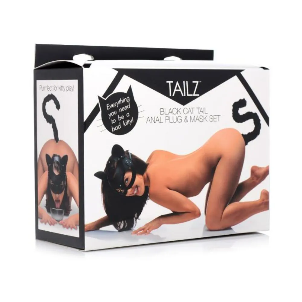 Black Cat Tail Anal Plug and Mask Set