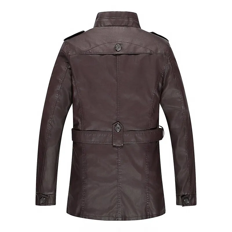 Casual Men's Long Biker Leather Jacket