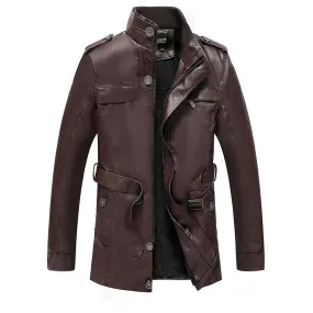 Casual Men's Long Biker Leather Jacket
