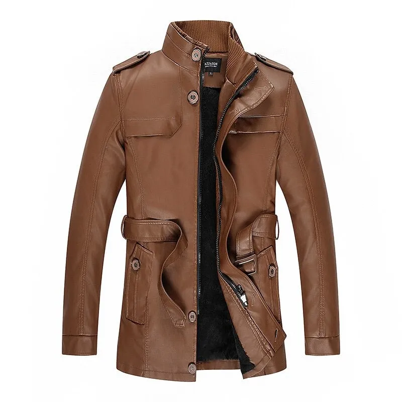Casual Men's Long Biker Leather Jacket