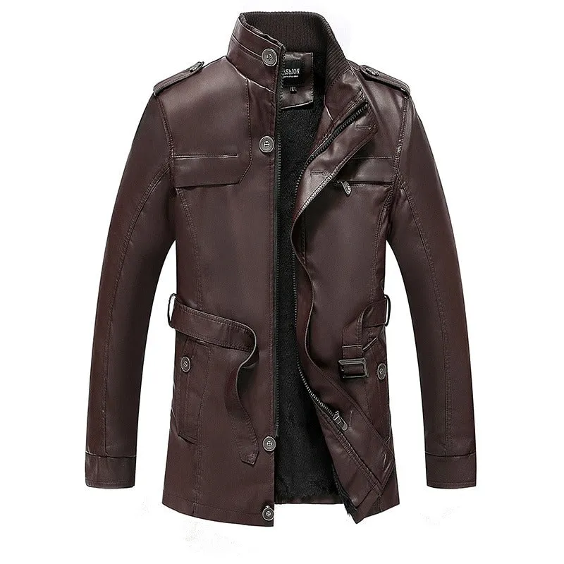Casual Men's Long Biker Leather Jacket