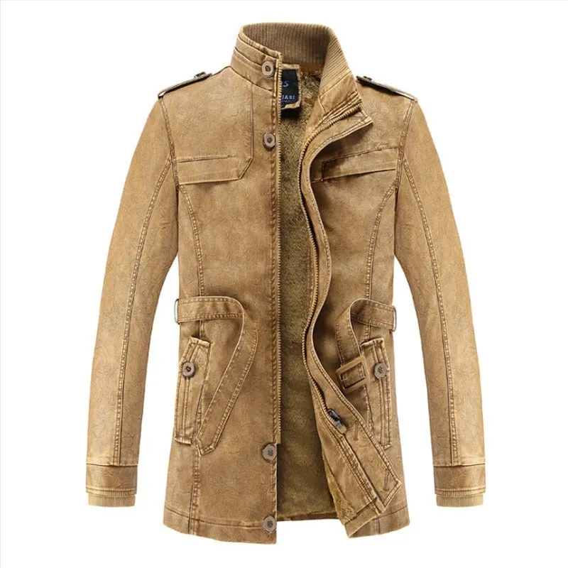 Casual Men's Long Leather Jacket