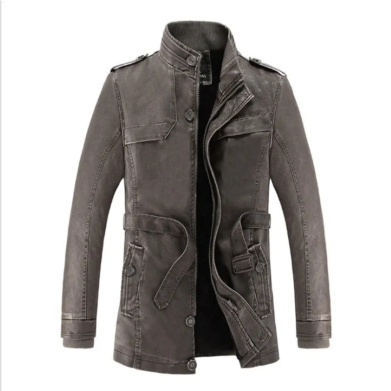 Casual Men's Long Leather Jacket