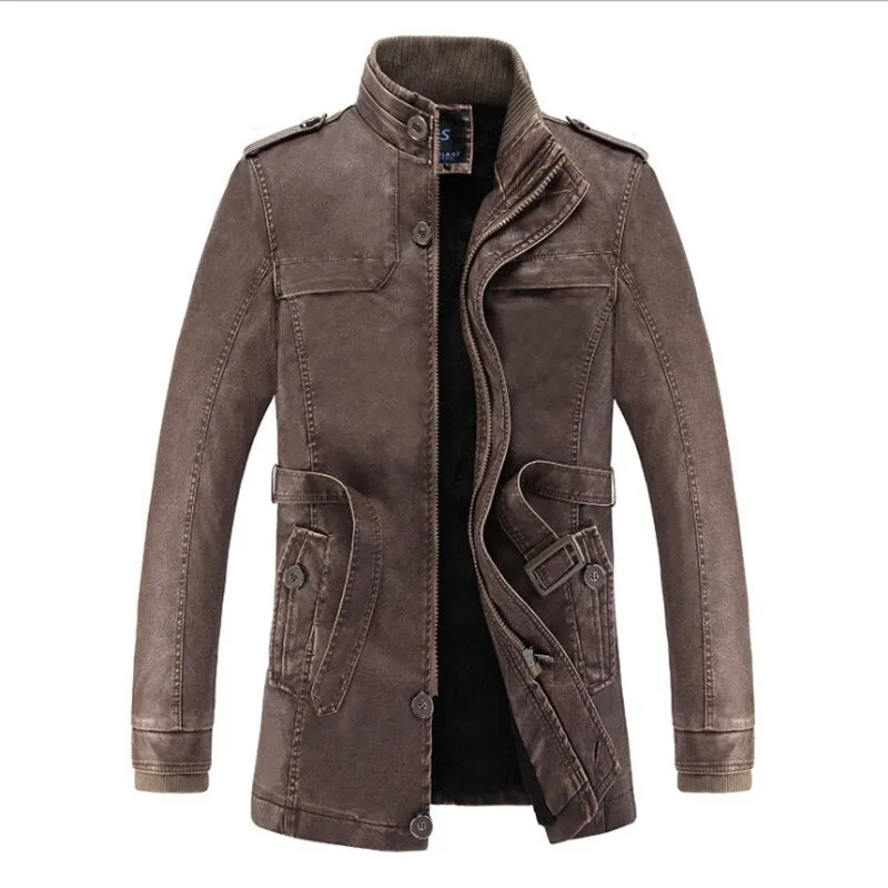 Casual Men's Long Leather Jacket