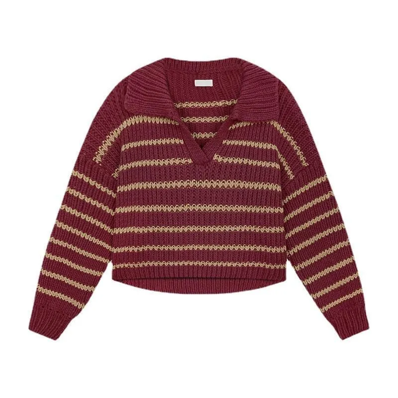 christmas outfit Sonicelife Polo Neck Striped Oversized Sweater