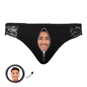 Custom Face Zipper Black Lace Panties Sexy Underwear Unique Gift for Her