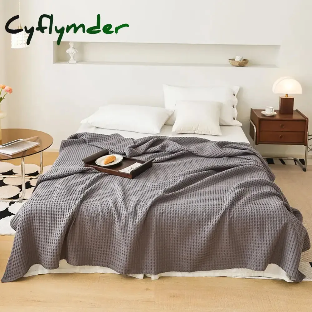 Cyflymder Nordic Style 3D Waffle Plaid Blanket Pure Cotton Knitted Blankets Solid Color Household Travel Sofa Cover Summer Multipurpose