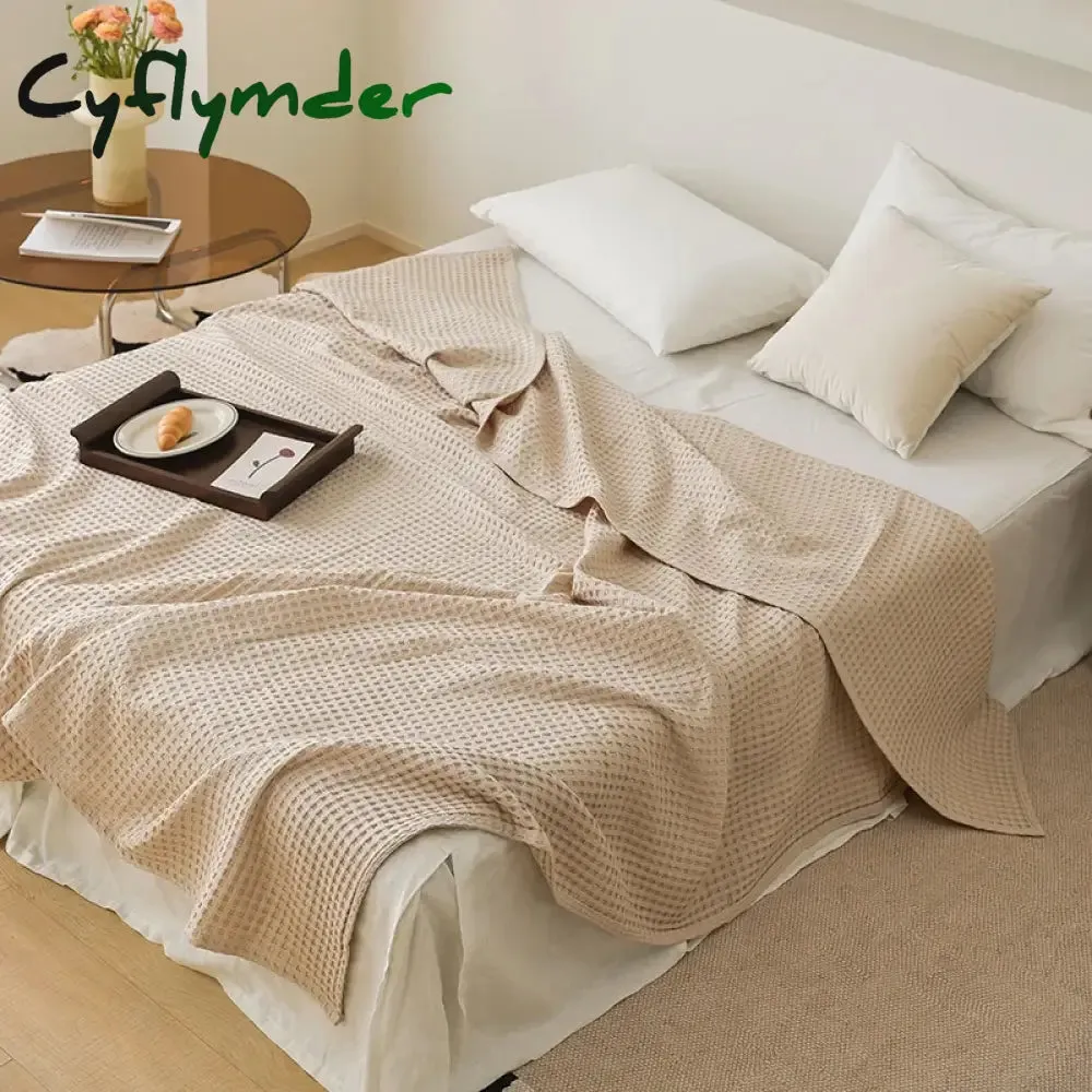 Cyflymder Nordic Style 3D Waffle Plaid Blanket Pure Cotton Knitted Blankets Solid Color Household Travel Sofa Cover Summer Multipurpose