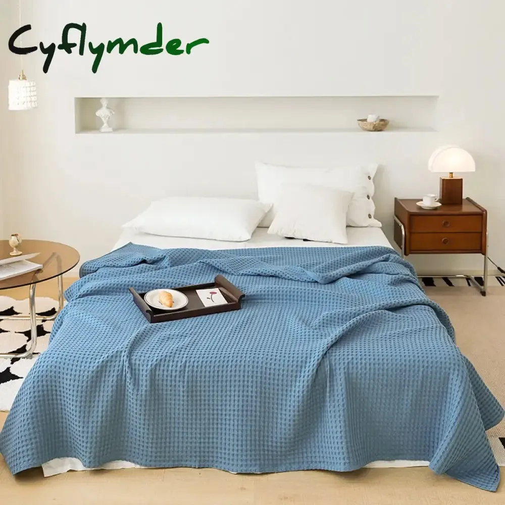 Cyflymder Nordic Style 3D Waffle Plaid Blanket Pure Cotton Knitted Blankets Solid Color Household Travel Sofa Cover Summer Multipurpose