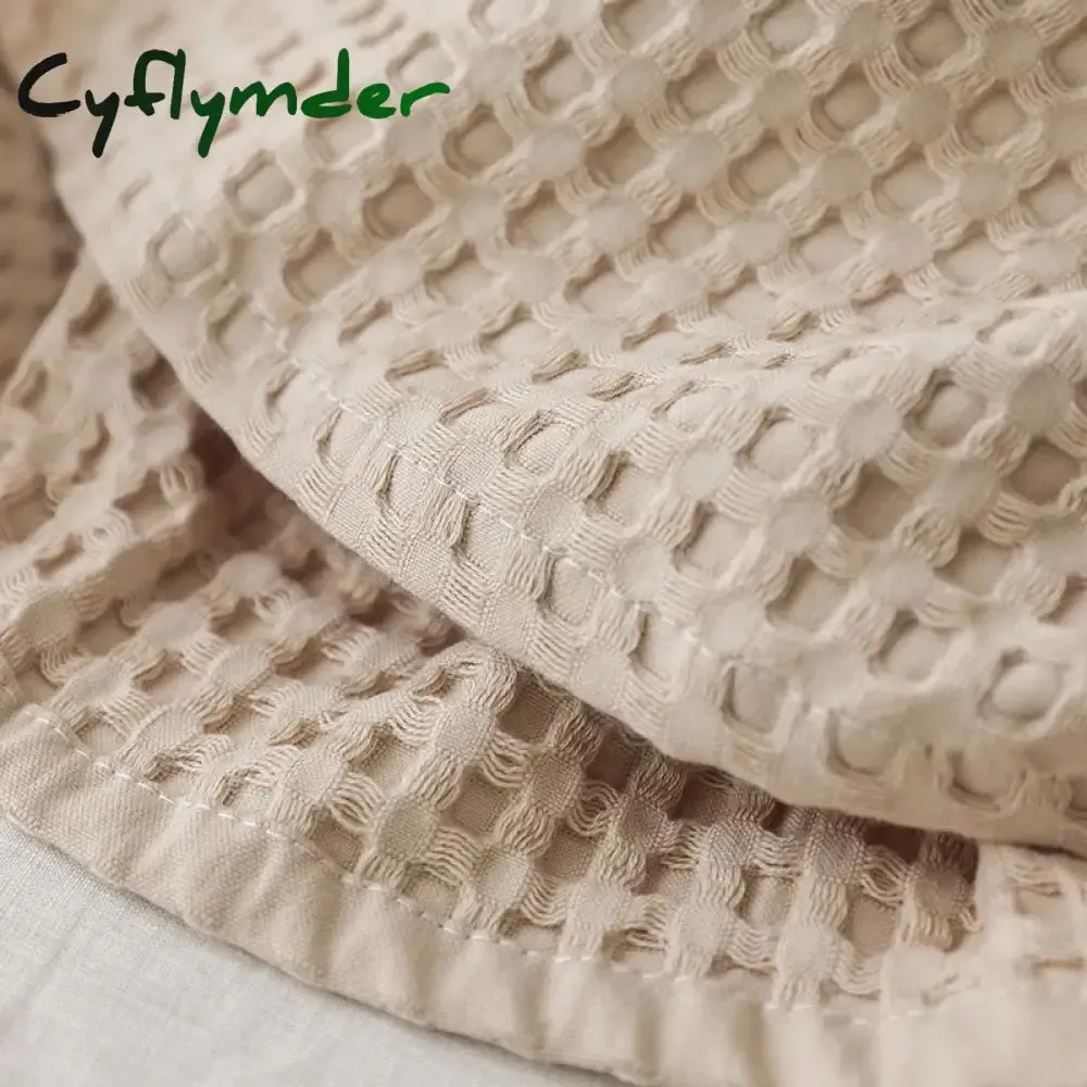 Cyflymder Nordic Style 3D Waffle Plaid Blanket Pure Cotton Knitted Blankets Solid Color Household Travel Sofa Cover Summer Multipurpose