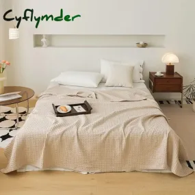 Cyflymder Nordic Style 3D Waffle Plaid Blanket Pure Cotton Knitted Blankets Solid Color Household Travel Sofa Cover Summer Multipurpose