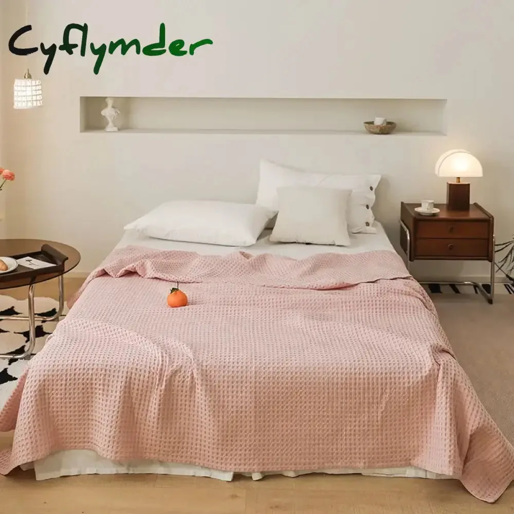 Cyflymder Nordic Style 3D Waffle Plaid Blanket Pure Cotton Knitted Blankets Solid Color Household Travel Sofa Cover Summer Multipurpose