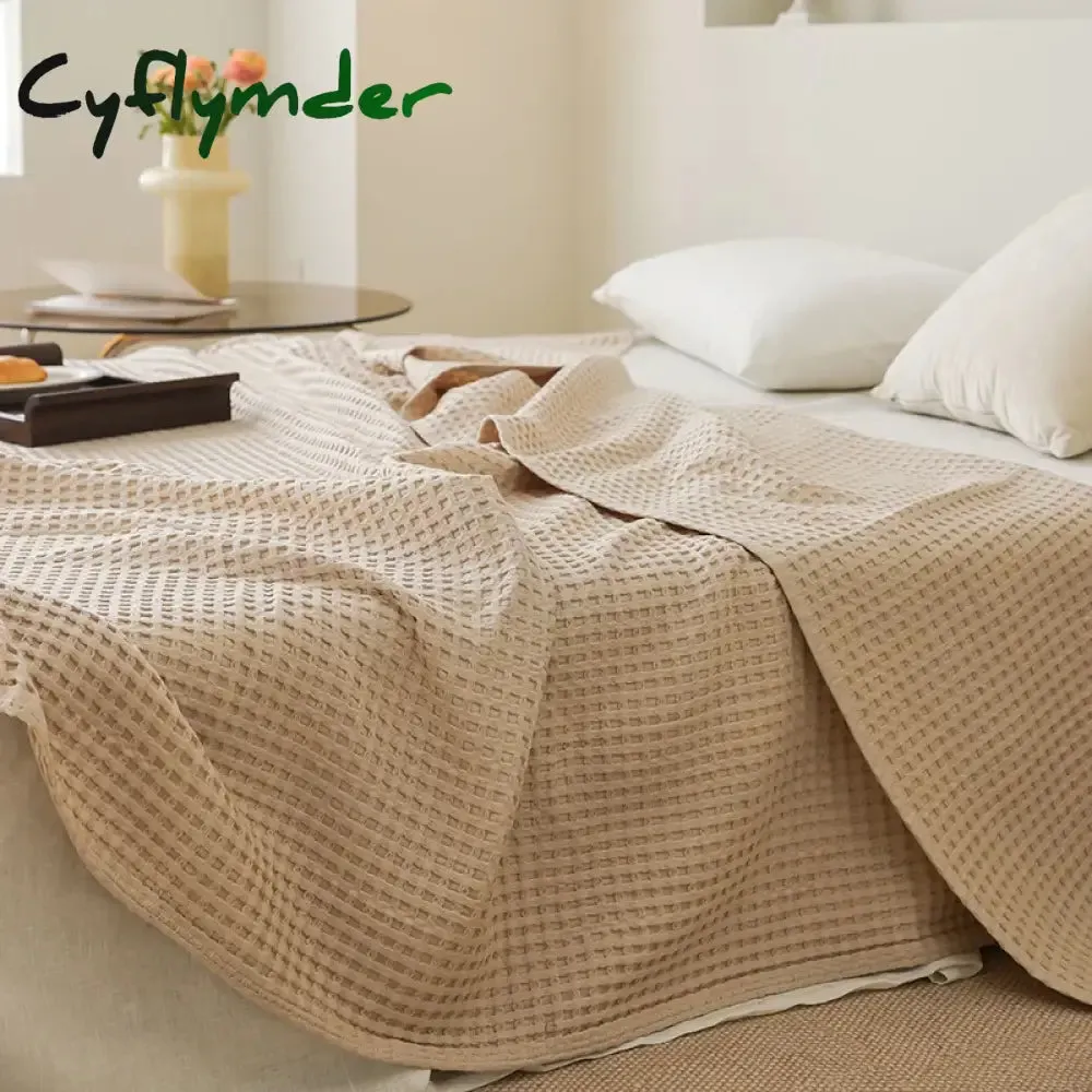 Cyflymder Nordic Style 3D Waffle Plaid Blanket Pure Cotton Knitted Blankets Solid Color Household Travel Sofa Cover Summer Multipurpose