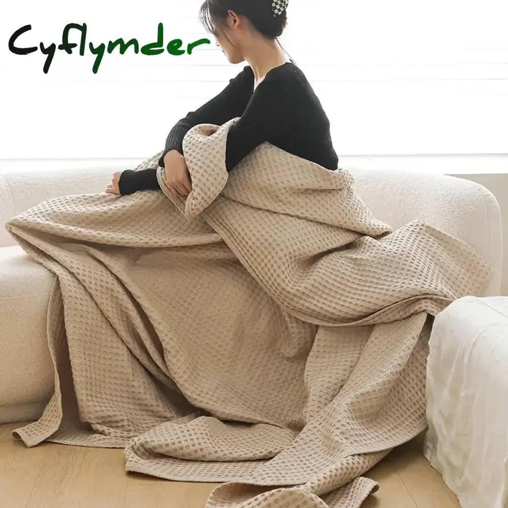 Cyflymder Nordic Style 3D Waffle Plaid Blanket Pure Cotton Knitted Blankets Solid Color Household Travel Sofa Cover Summer Multipurpose
