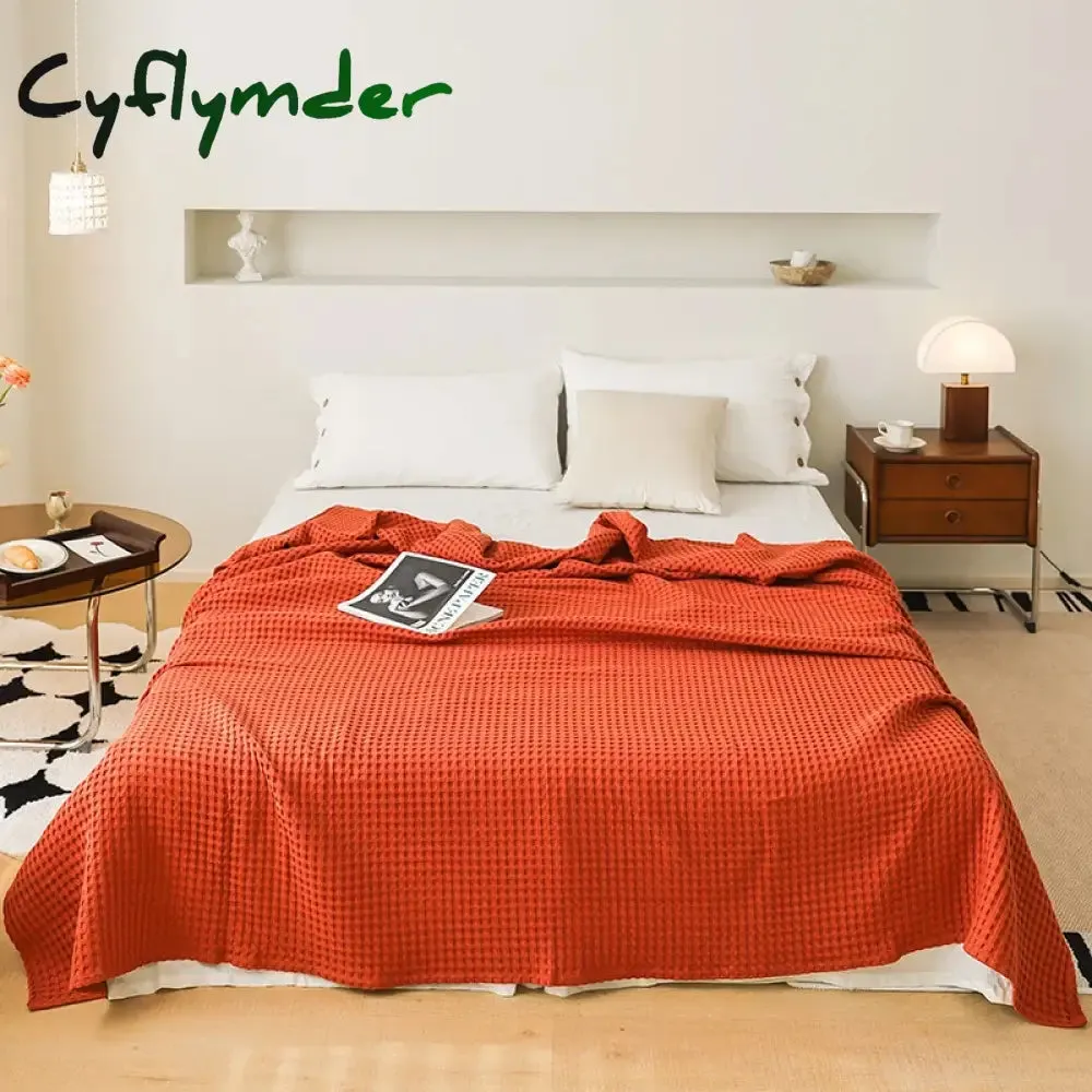 Cyflymder Nordic Style 3D Waffle Plaid Blanket Pure Cotton Knitted Blankets Solid Color Household Travel Sofa Cover Summer Multipurpose