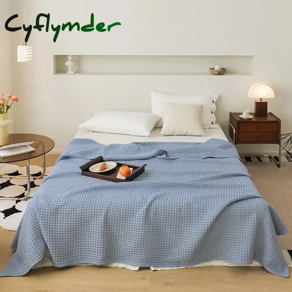 Cyflymder Nordic Style 3D Waffle Plaid Blanket Pure Cotton Knitted Blankets Solid Color Household Travel Sofa Cover Summer Multipurpose