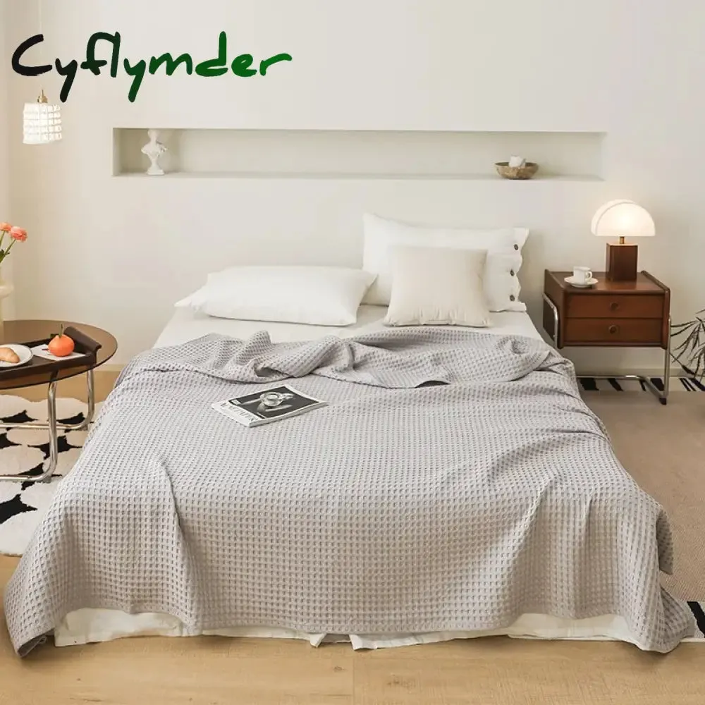 Cyflymder Nordic Style 3D Waffle Plaid Blanket Pure Cotton Knitted Blankets Solid Color Household Travel Sofa Cover Summer Multipurpose