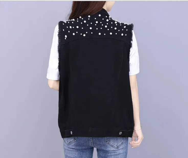 Denim Coat Women Cotton Spring Autumn Ropa Cardigan Jeans Pearl Punk Gothic Bomber Jacket Windbreaker