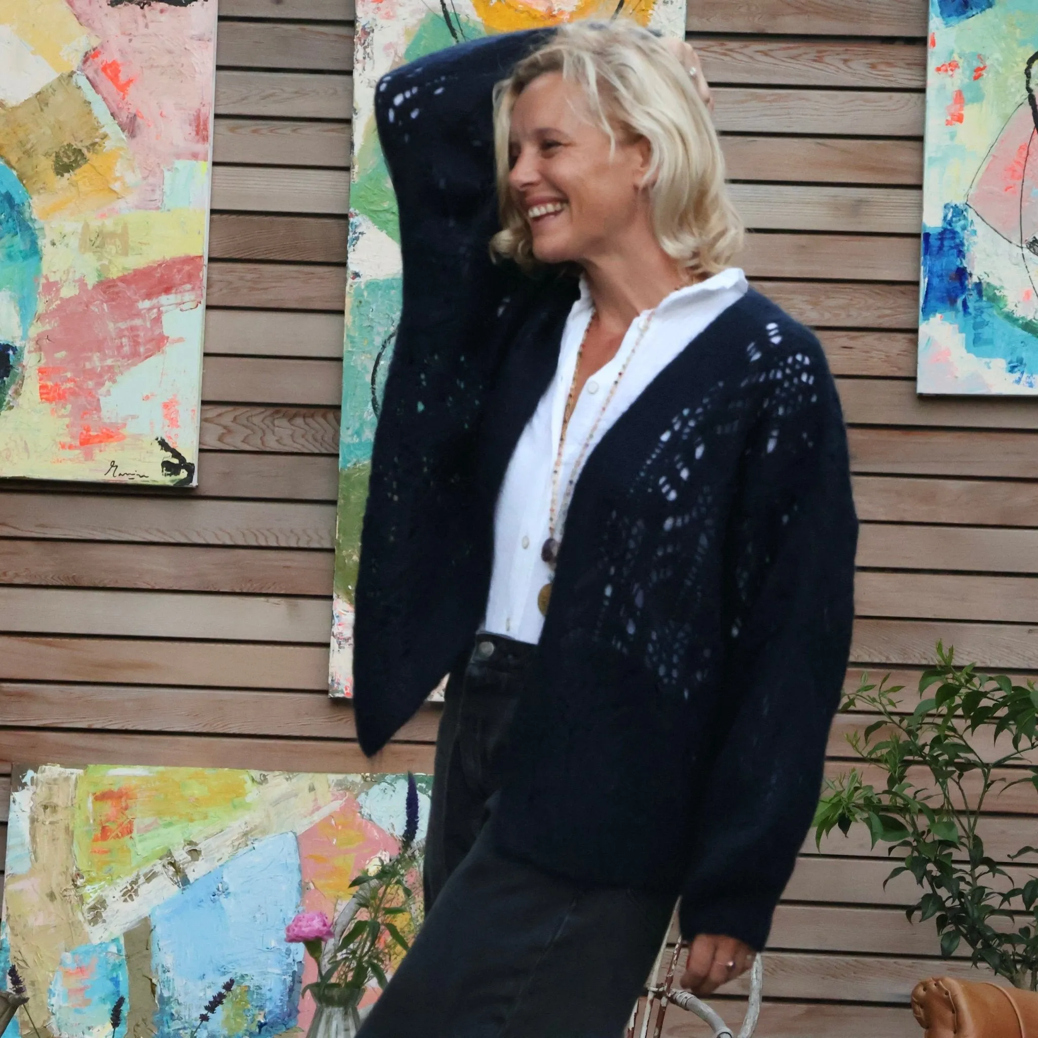 Gilet Flavie ajouré bleu marine