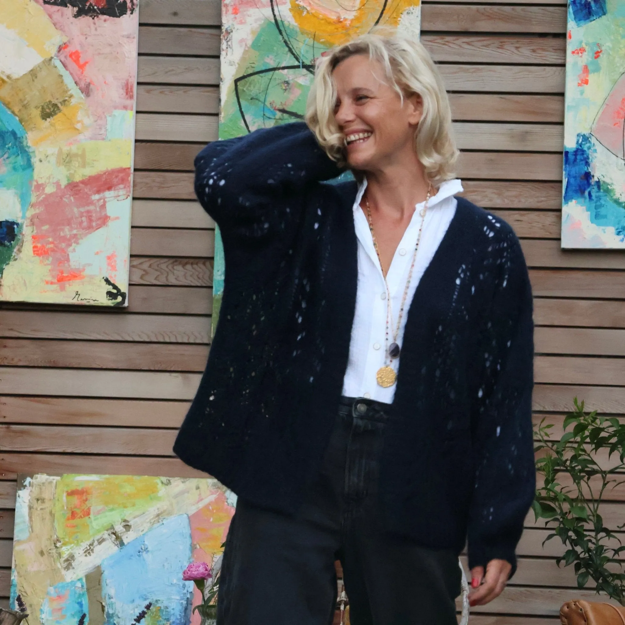 Gilet Flavie ajouré bleu marine