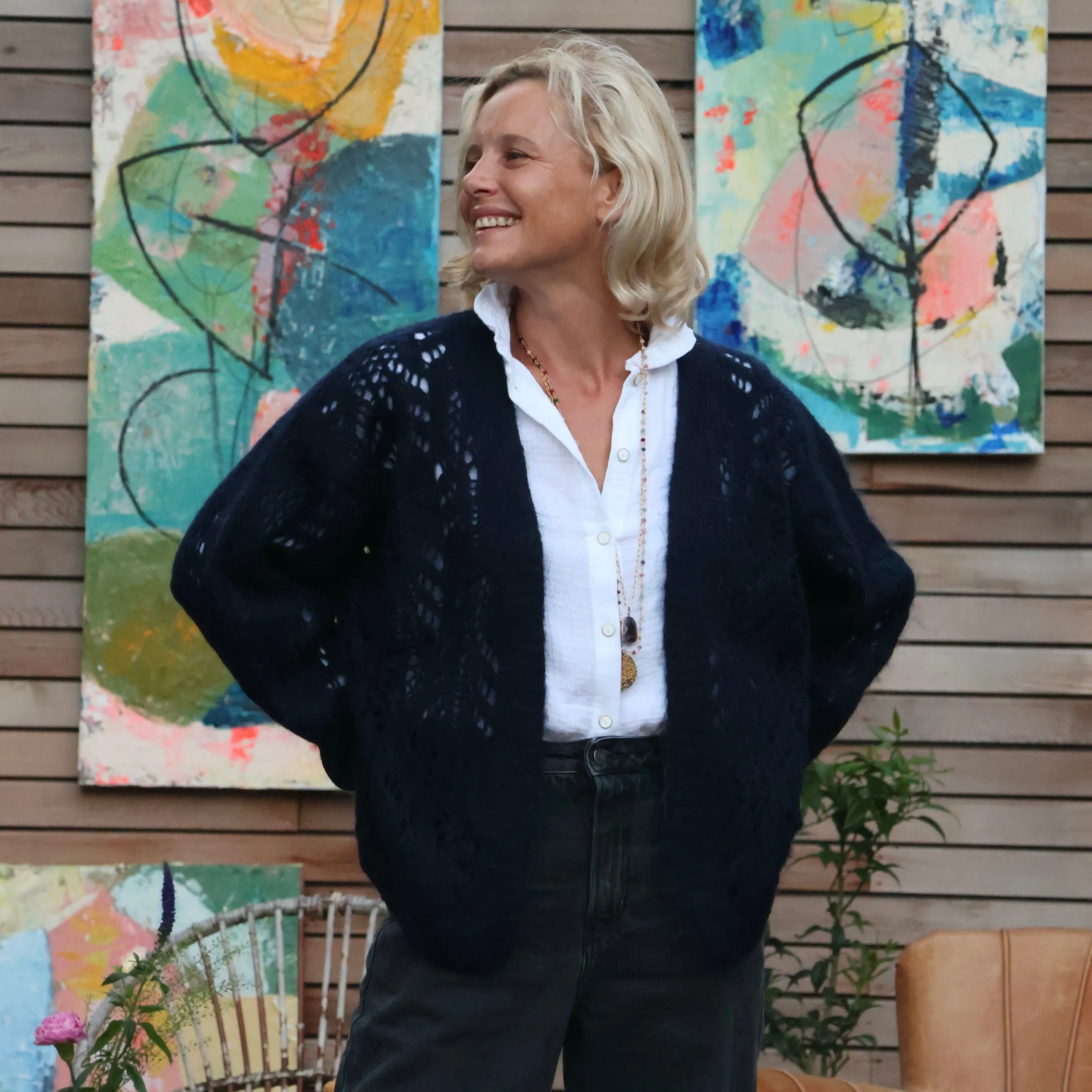 Gilet Flavie ajouré bleu marine