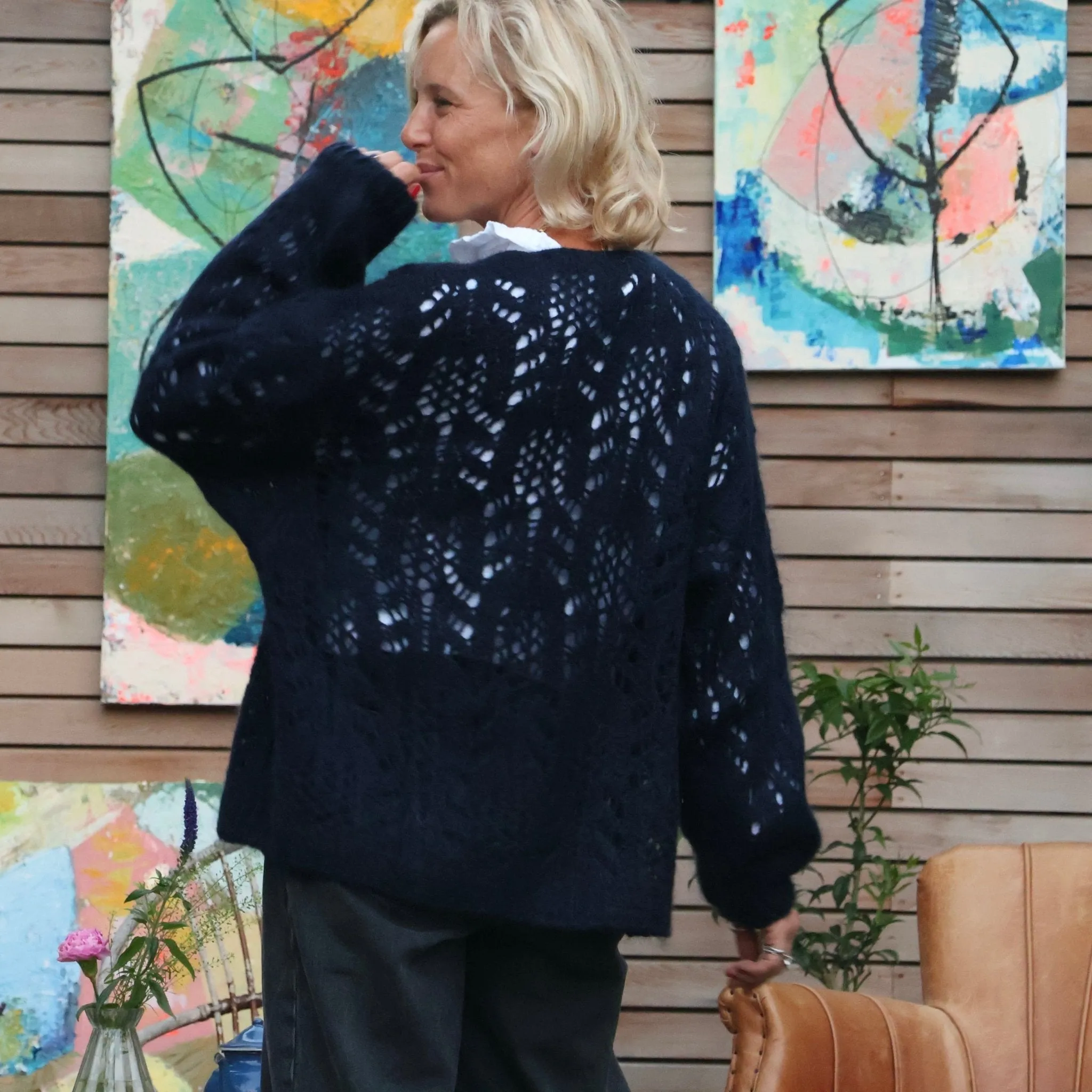 Gilet Flavie ajouré bleu marine
