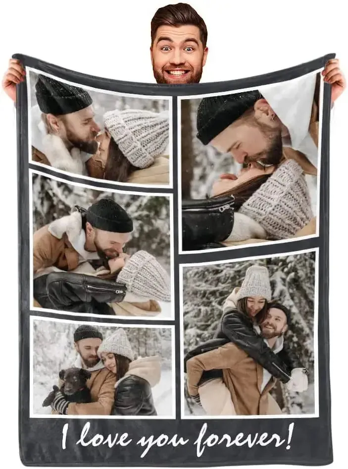 I Love You Custom Blanket Photo Collage Text Personalized Picture Throw Blanket Valentine's Day Birthday Gift