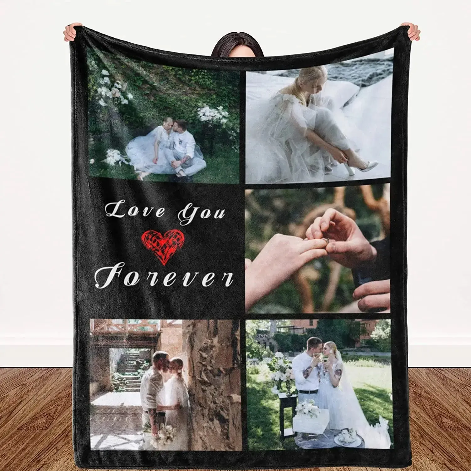I Love You Custom Blanket Photo Collage Text Personalized Picture Throw Blanket Valentine's Day Birthday Gift