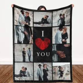 I Love You Custom Blanket Photo Collage Text Personalized Picture Throw Blanket Valentine's Day Birthday Gift