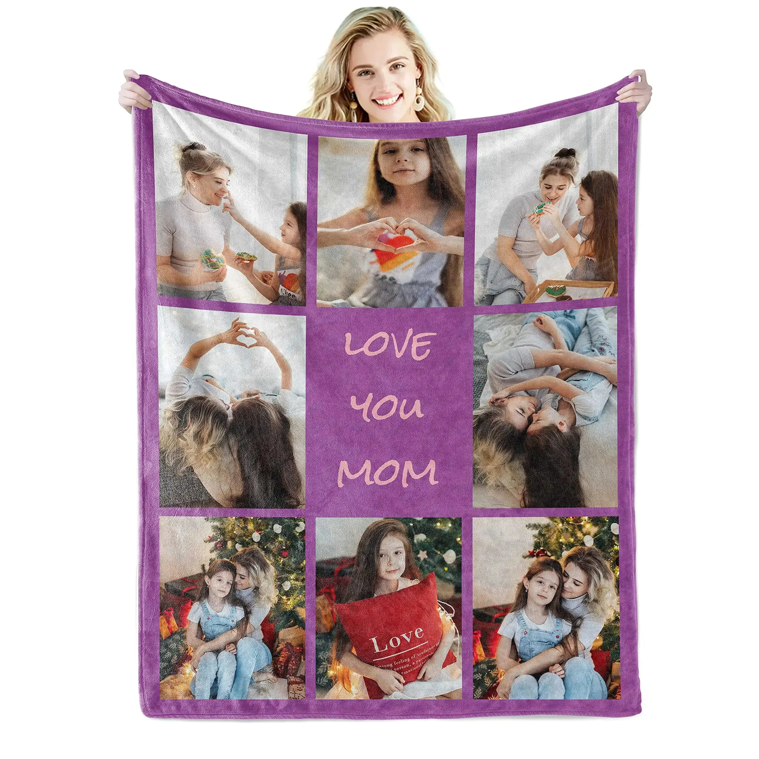 I Love You Custom Blanket Photo Collage Text Personalized Picture Throw Blanket Valentine's Day Birthday Gift