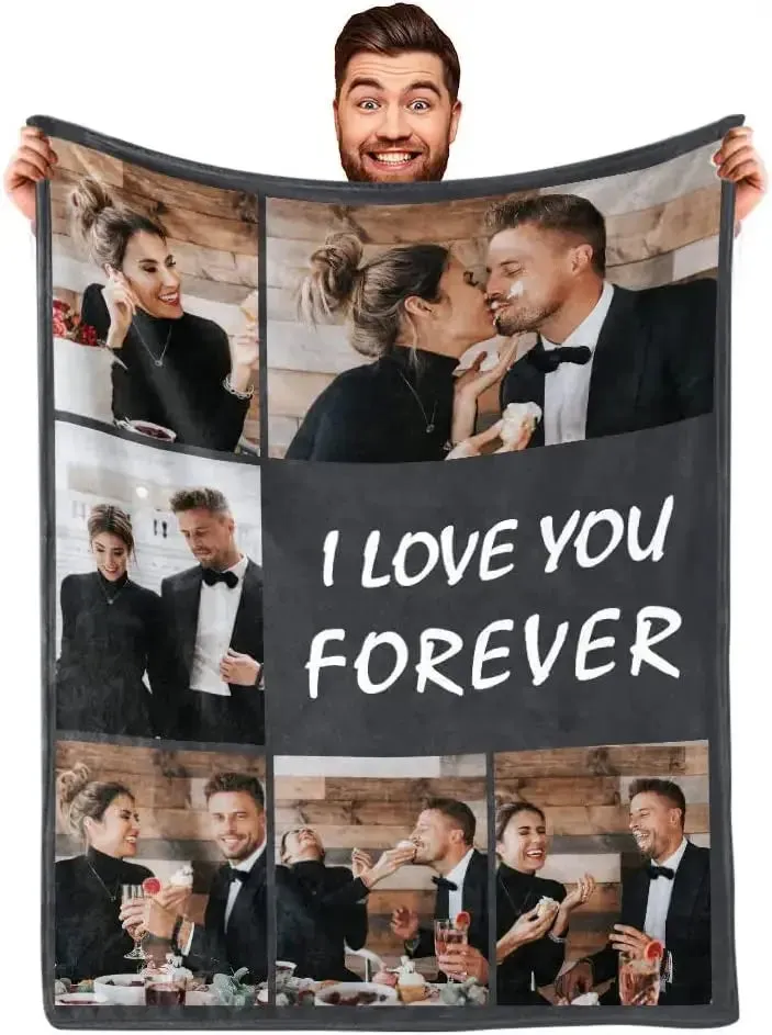 I Love You Custom Blanket Photo Collage Text Personalized Picture Throw Blanket Valentine's Day Birthday Gift