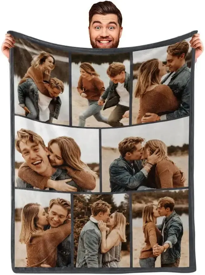 I Love You Custom Blanket Photo Collage Text Personalized Picture Throw Blanket Valentine's Day Birthday Gift