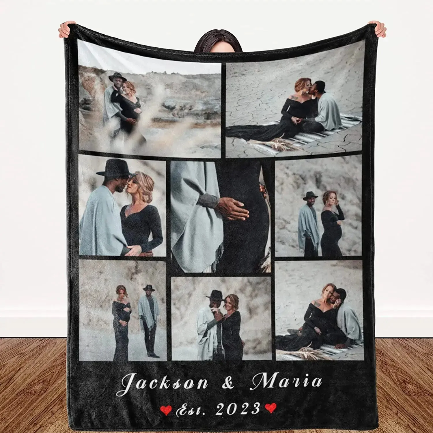 I Love You Custom Blanket Photo Collage Text Personalized Picture Throw Blanket Valentine's Day Birthday Gift
