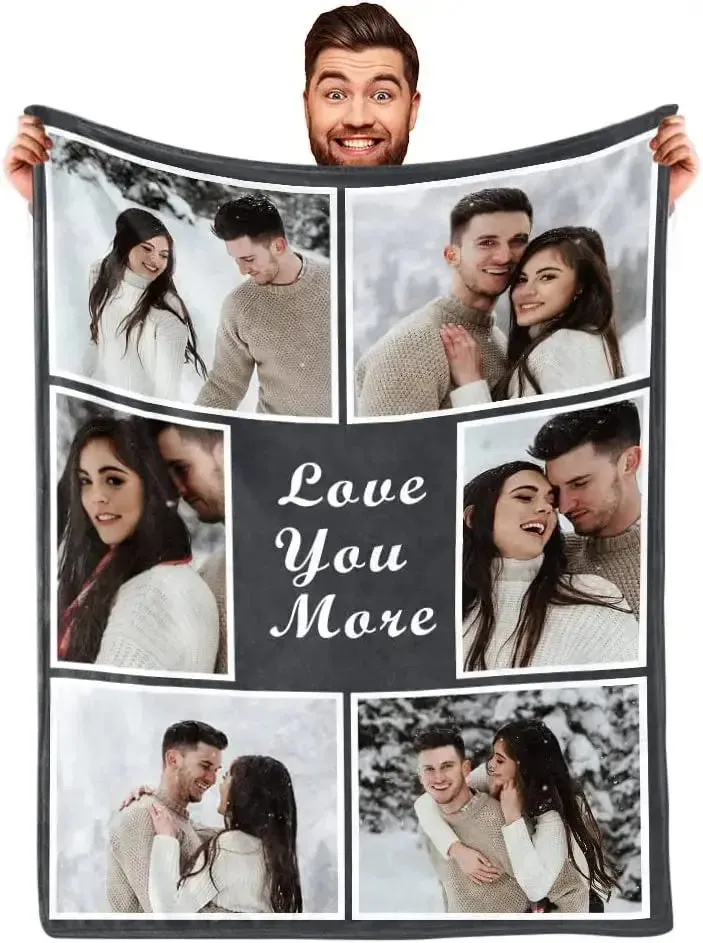 I Love You Custom Blanket Photo Collage Text Personalized Picture Throw Blanket Valentine's Day Birthday Gift