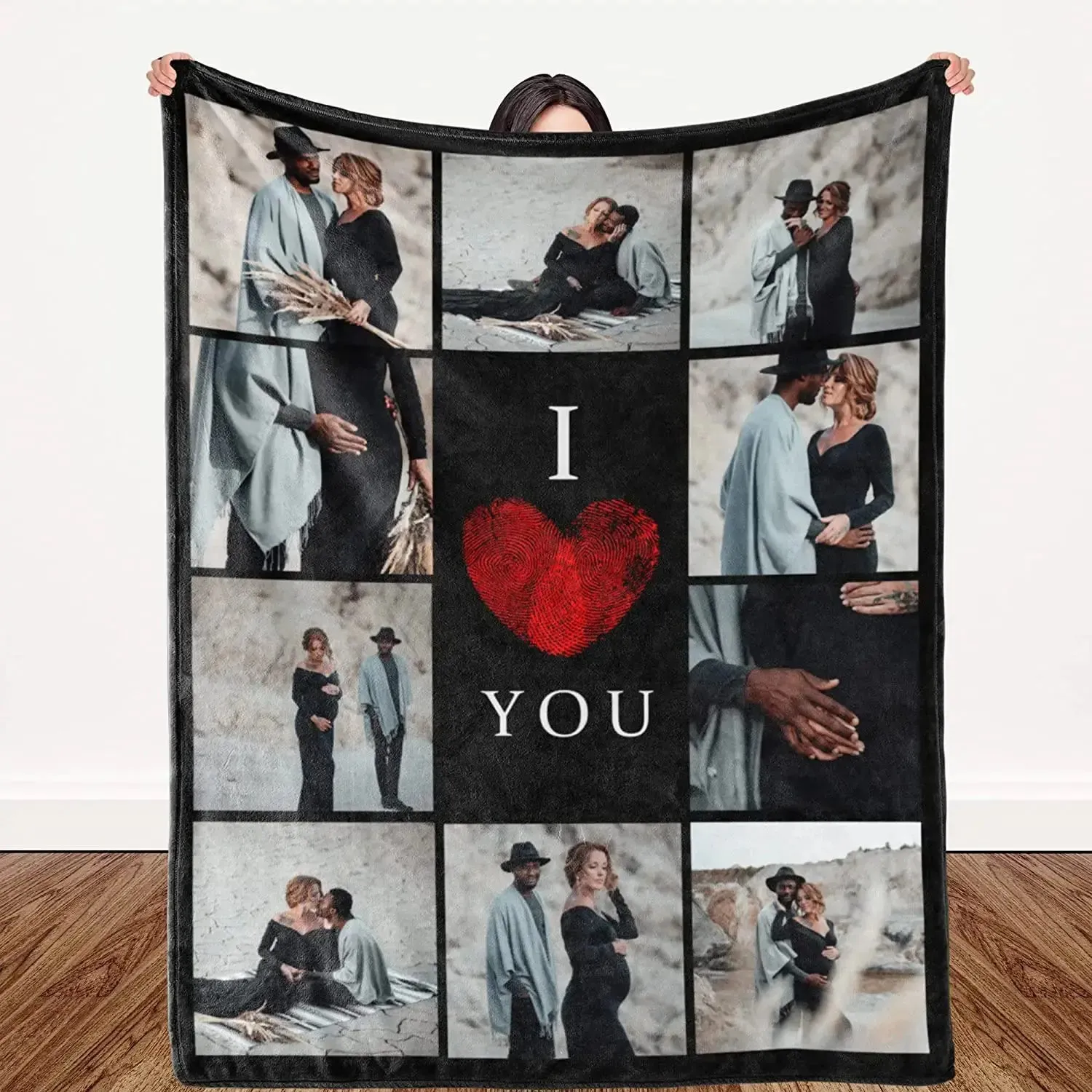 I Love You Custom Blanket Photo Collage Text Personalized Picture Throw Blanket Valentine's Day Birthday Gift