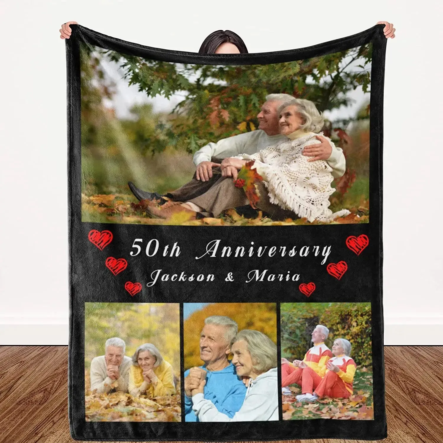 I Love You Custom Blanket Photo Collage Text Personalized Picture Throw Blanket Valentine's Day Birthday Gift
