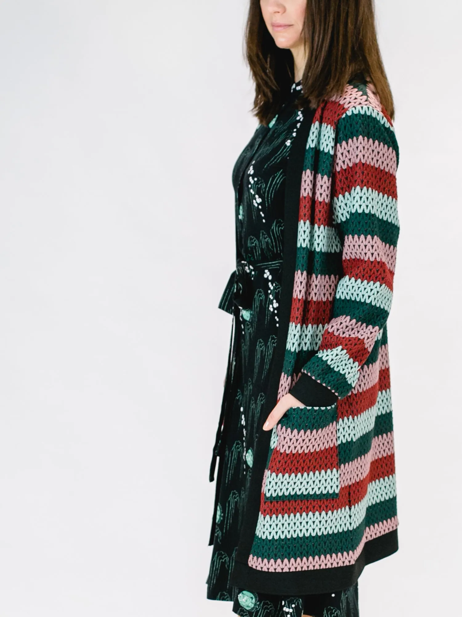Lang vest met zakken | Mademoiselle YéYé happy place cardigan stripes multicolour