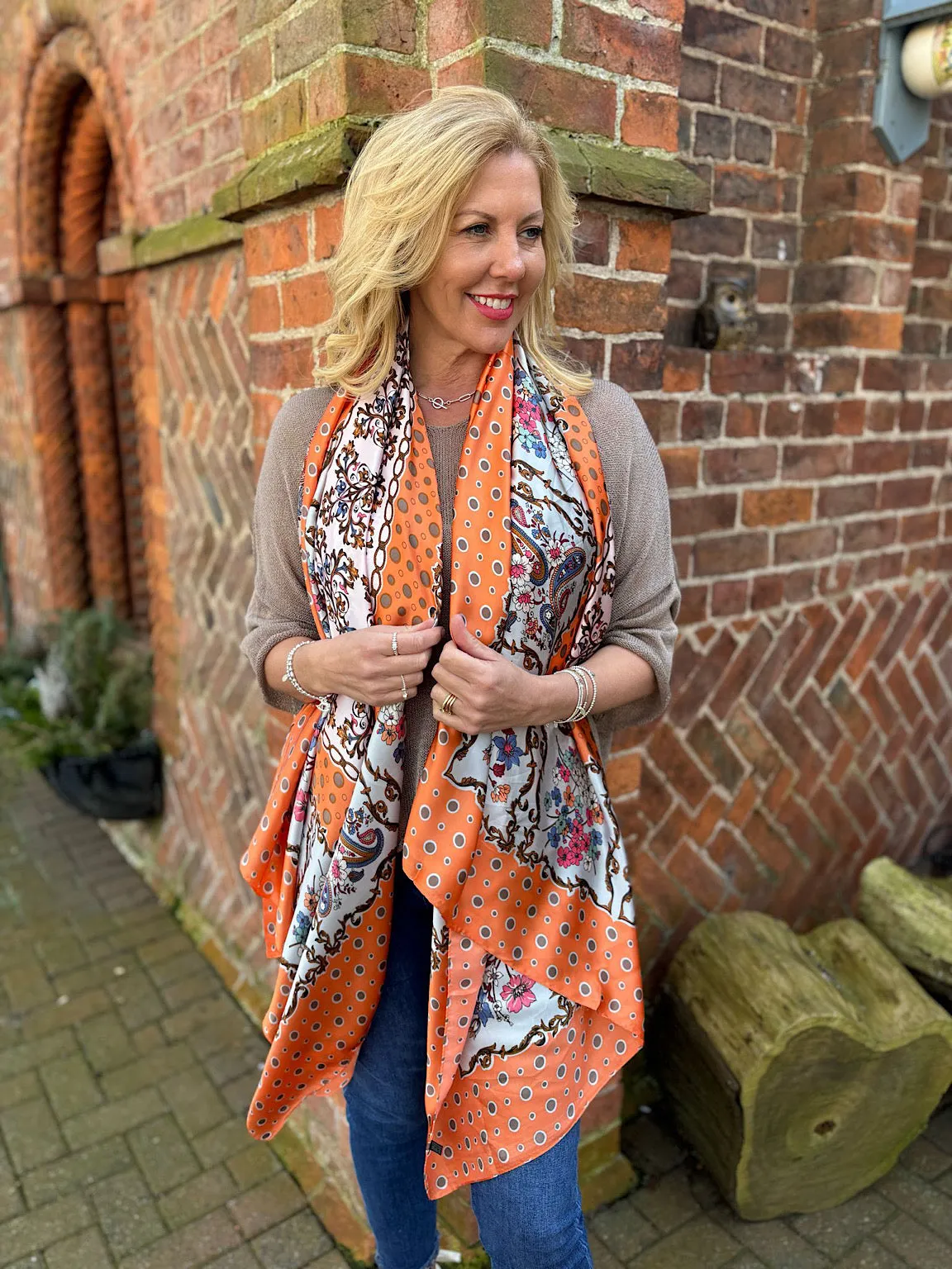 Orange Paisley Multi Pattern Scarf