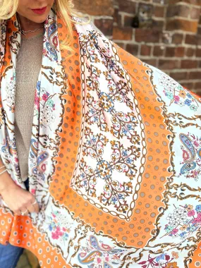 Orange Paisley Multi Pattern Scarf