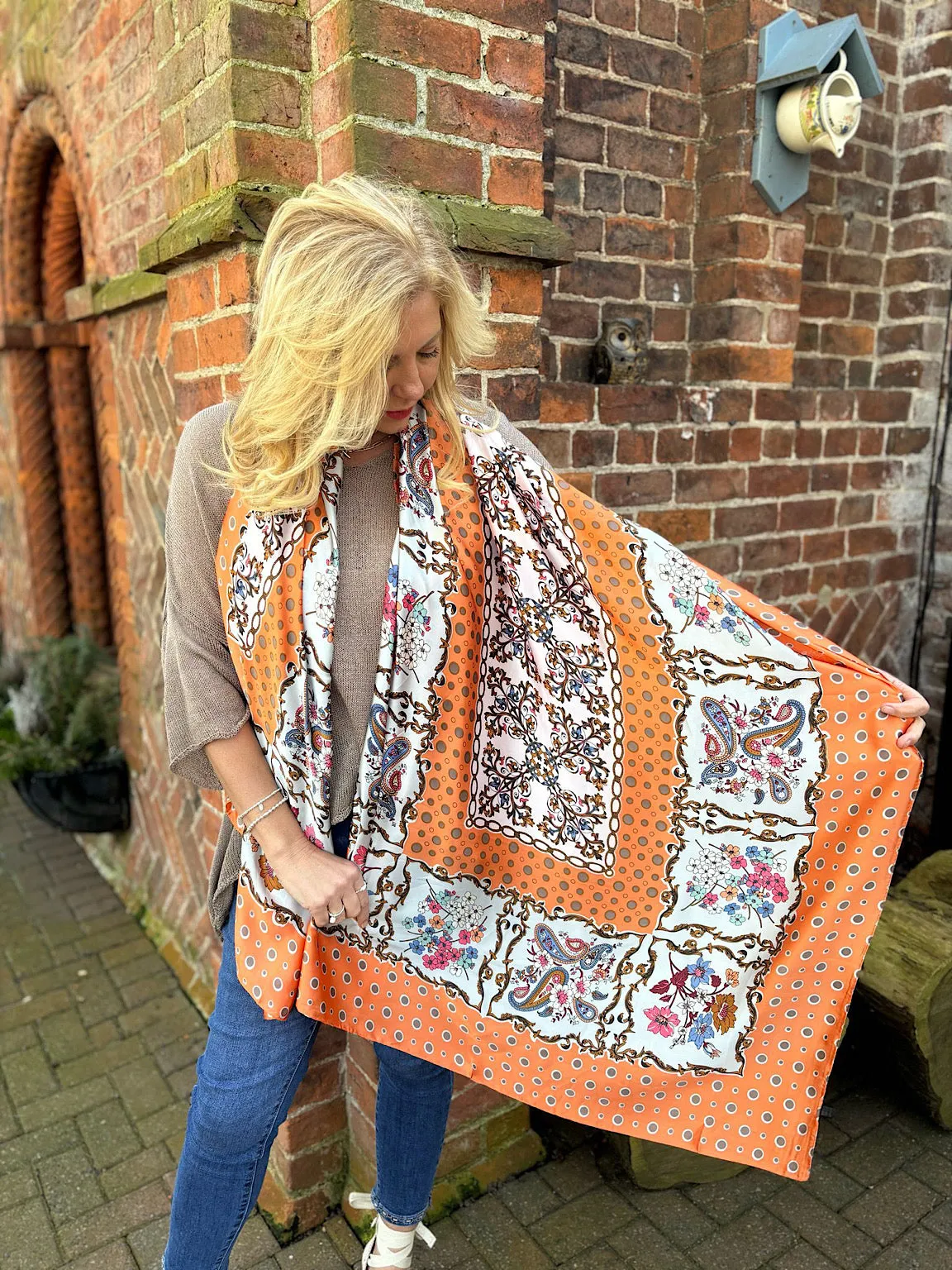 Orange Paisley Multi Pattern Scarf
