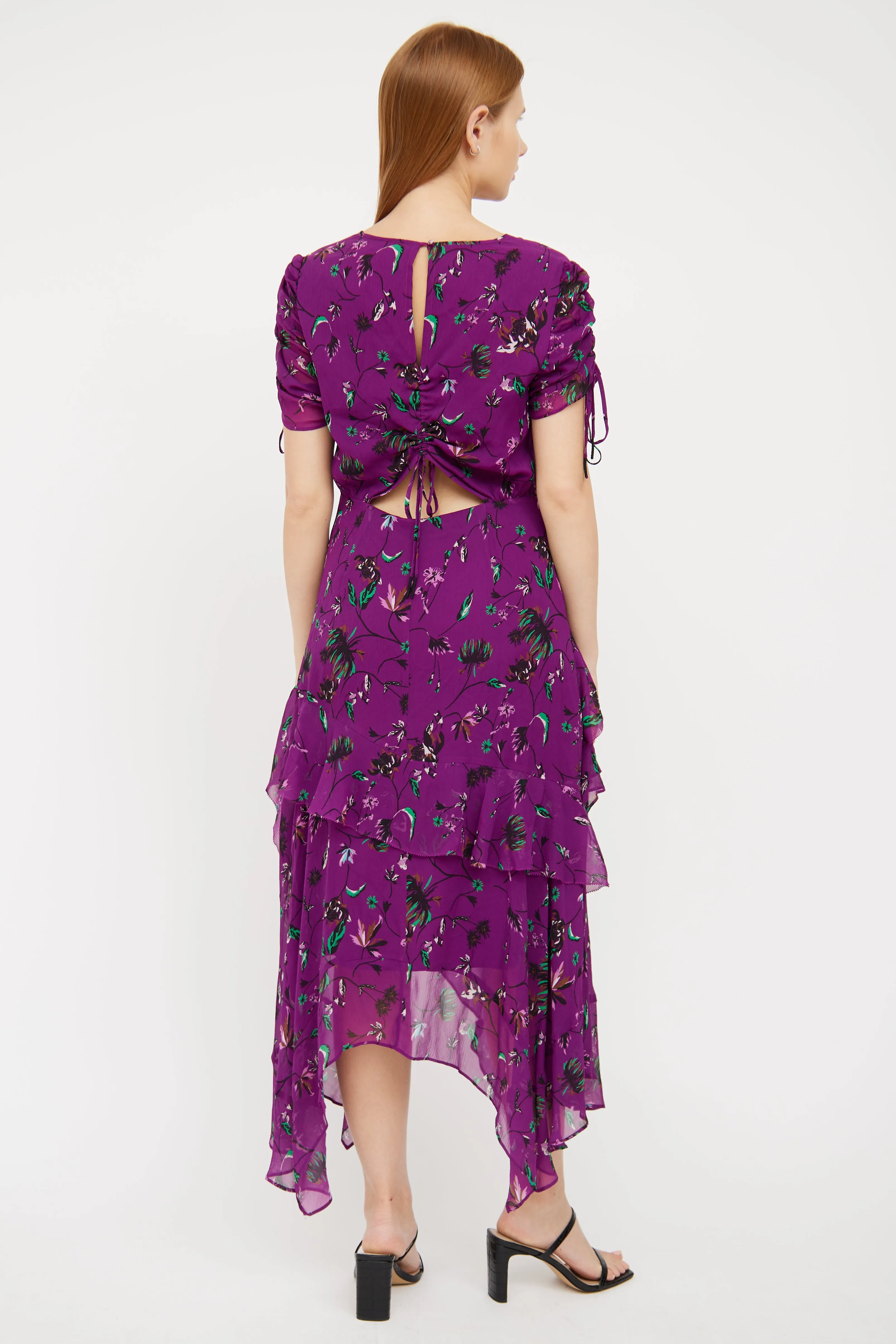 Purple Floral Silk Maxi Dress