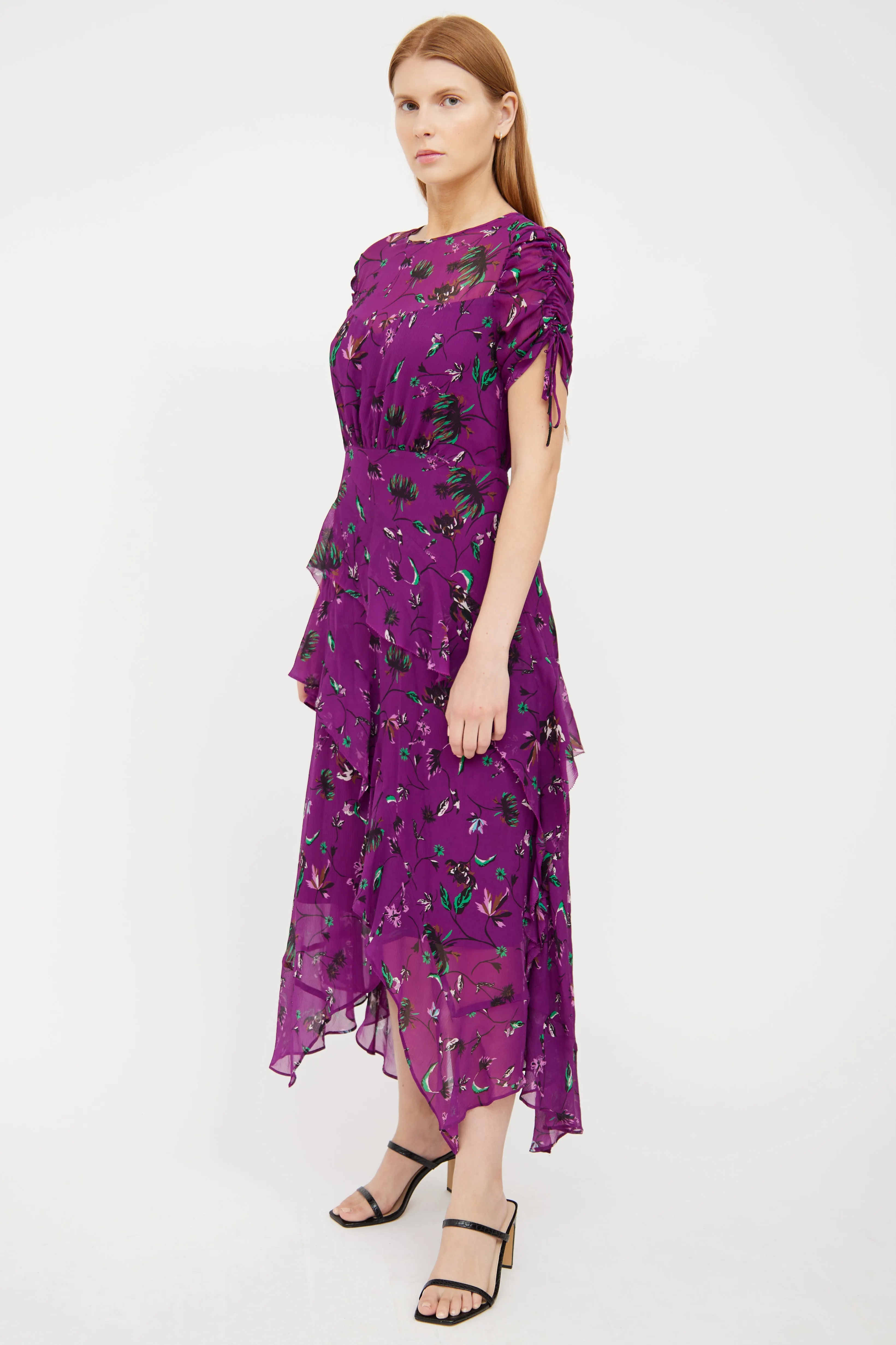 Purple Floral Silk Maxi Dress